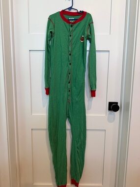 Lazy One Green Sparkle Holiday One-Piece Pajamas with Red Trim
